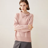 Lady Asymmetrical Buttoned Collar Cashmere Sweater Cashmere Pullover