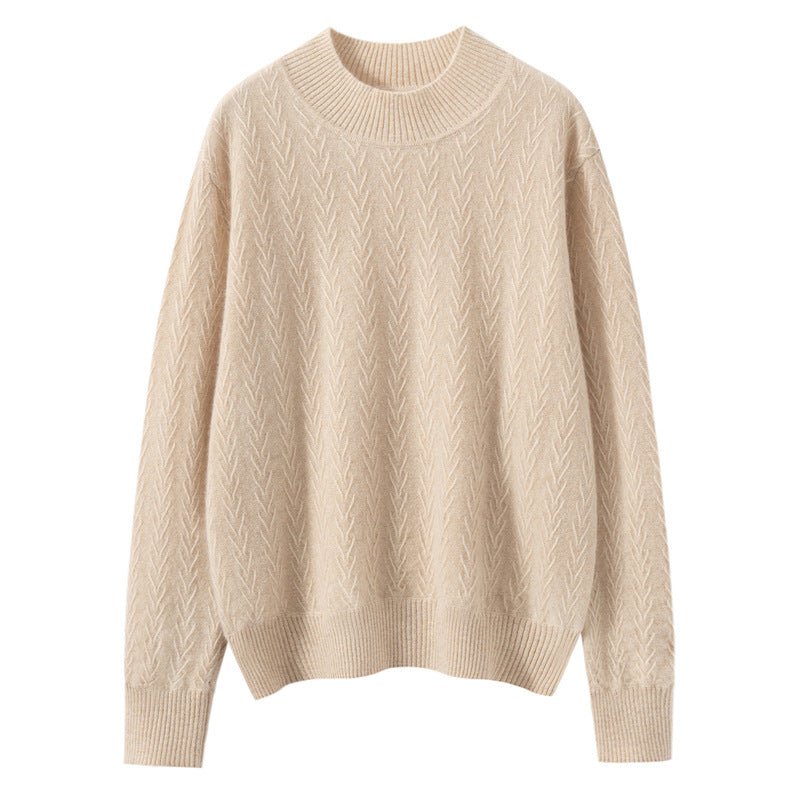 Womens Long Sleeve Pure Cashmere Sweater Crew Neck Cashmere Knit Pullover Beige XS