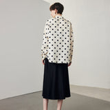 Womens Long Sleeve Silk Shirt Polka Dot Button - Up Silk Blouse