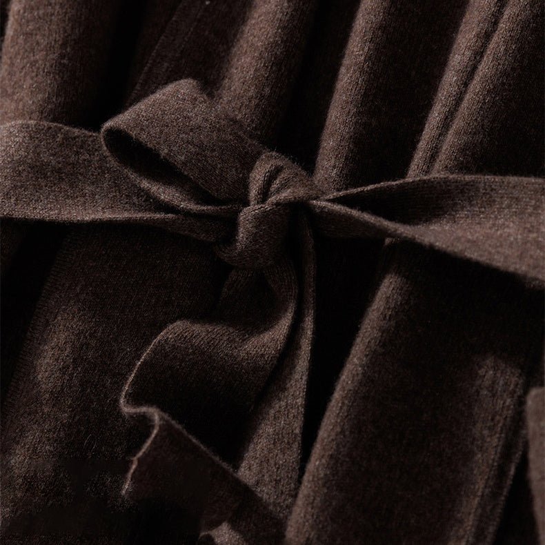 Womens Belted Shawl Collar Cashmere Coat Patch Pockets Long Cardigan