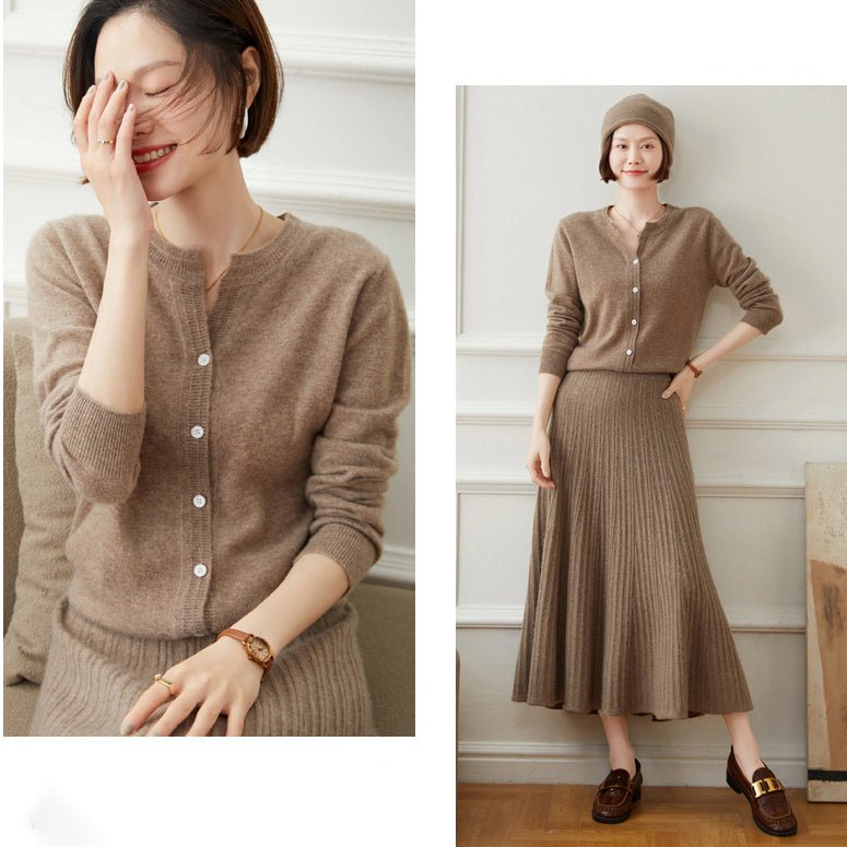 Womens Cashmere Cardigan Crew Neck Long Sleeve Cashmere Coat