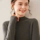 Womens Mock Neck Cashmere Ribbed Sweater Cashmere Pullover Dark Gray XS