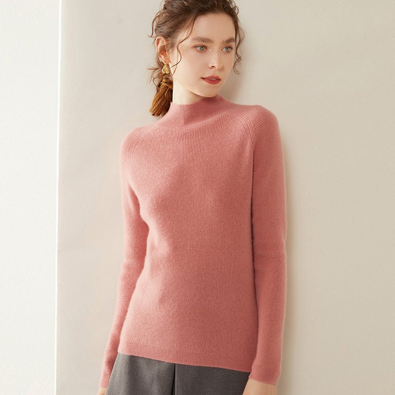 Womens Mock Neck Cashmere Sweater Cashmere Pullover Multi Colors Pink XS