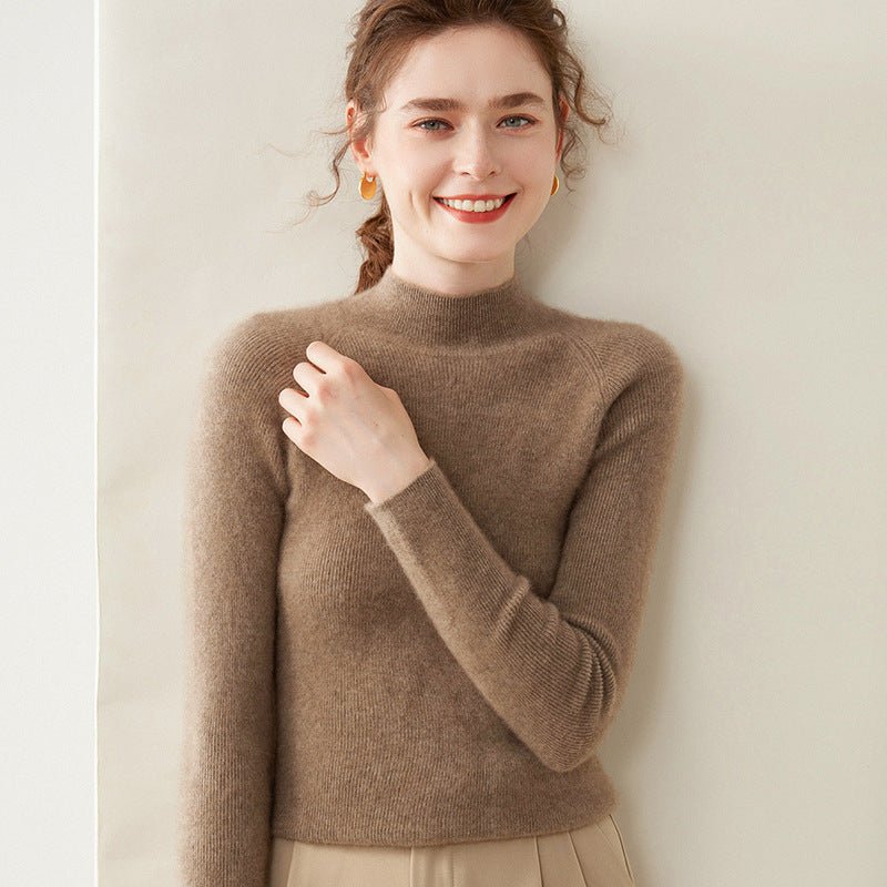 Womens Mock Neck Cashmere Sweater Cashmere Pullover Multi Colors Taupe XS