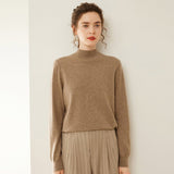 Womens Mock Neck Cashmere Sweater Cashmere Pullover Ribbed Hem Taupe XS