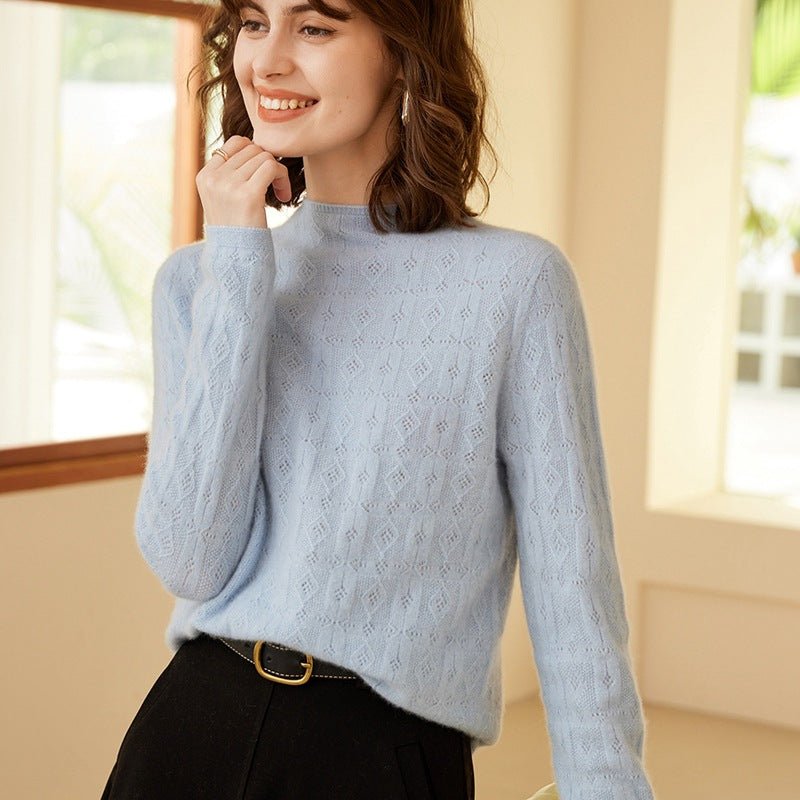 Womens Mock Neck Cashmere Sweater Cut - out 100% Cashmere Pullover