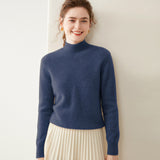 Womens Mock Neck Cashmere Sweater Long Sleeve Cashmere Pullover Multi Colors Navy Blue XS