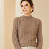 Womens Cable Knit Long Sleeves Mock Neck Cashmere Sweater