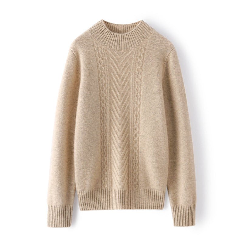 Womens Cashmere Mock Neck Sweater Chevron Knit Long Sweater
