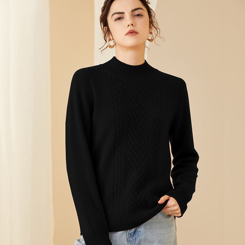 Womens Cashmere Mock Neck Sweater Chevron Knit Long Sweater