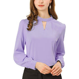 Women's Office Silk Shirt Keyhole Elegant Stand Collar Long Sleeve Silk Blouses
