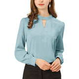 Women's Office Silk Shirt Keyhole Elegant Stand Collar Long Sleeve Silk Blouses