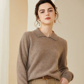 Womens Long Sleeves Pullover Cashmere Polo Collar Sweater