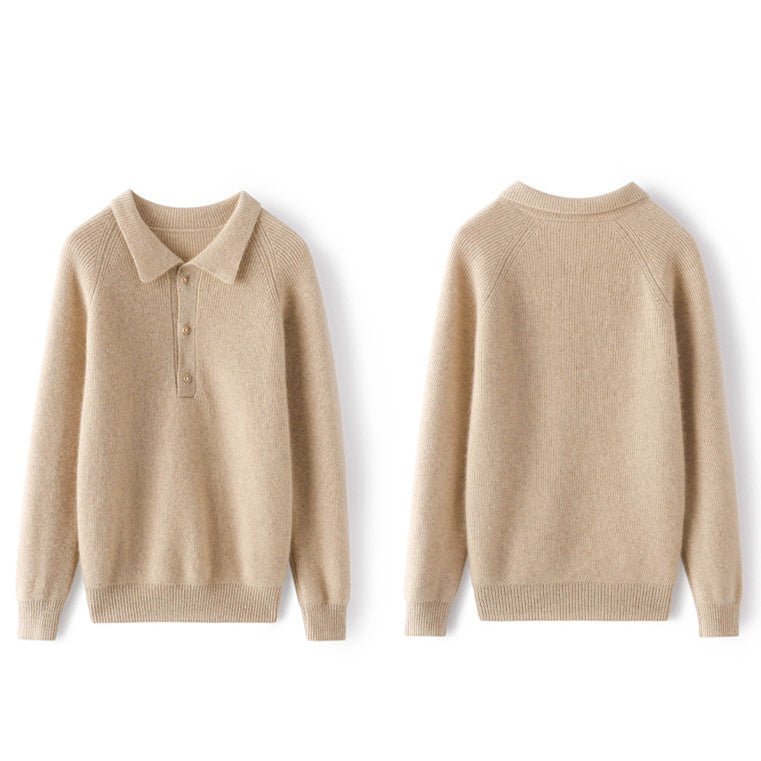 Womens Ribbed Cashmere Polo Sweater Button - Up Long Sleeves Sweater