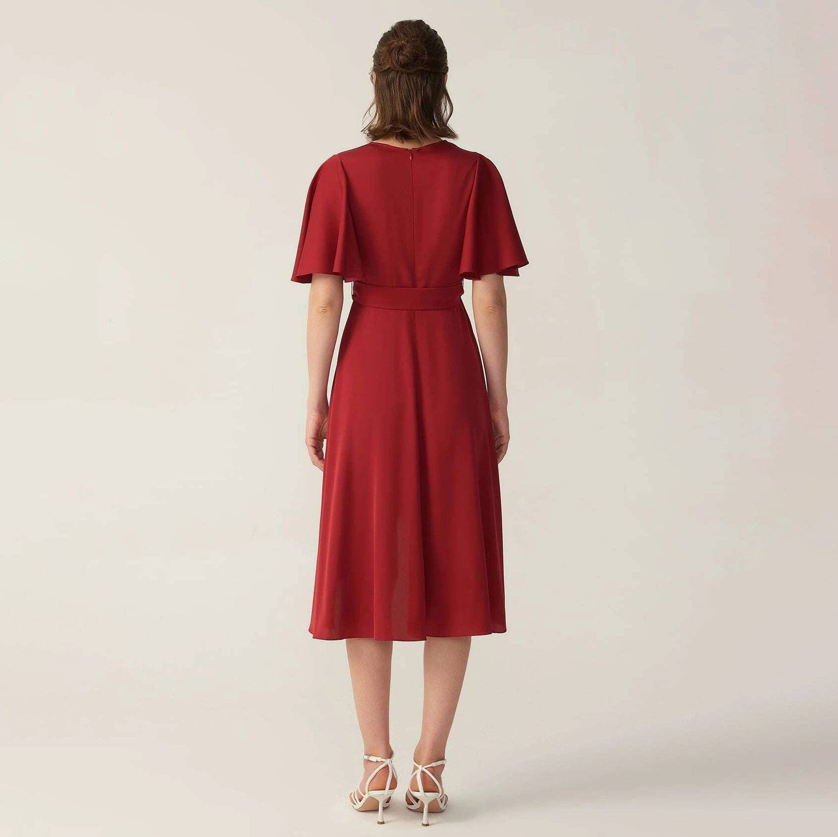 Womens Pure Silk Dress Short Sleeve Wrap Silk Midi Dresses