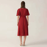 Womens Pure Silk Dress Short Sleeve Wrap Silk Midi Dresses