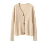 Womens Rib Knit Cashmere Cardigan Crystal Button Cashmere Sweater