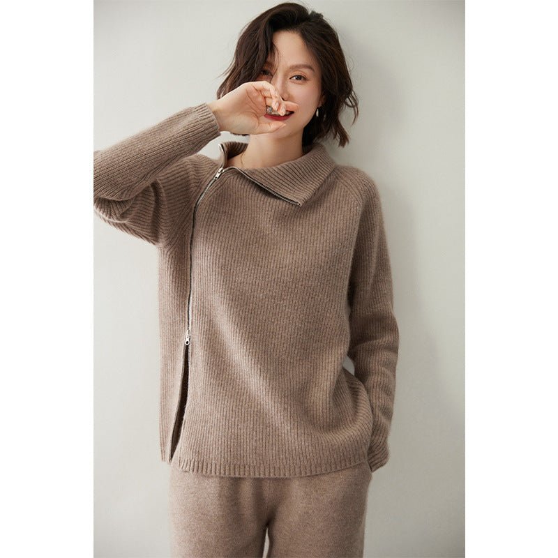Womens Sideling Zip - up Cashmere Sweater Turtleneck Cashmere Pullover