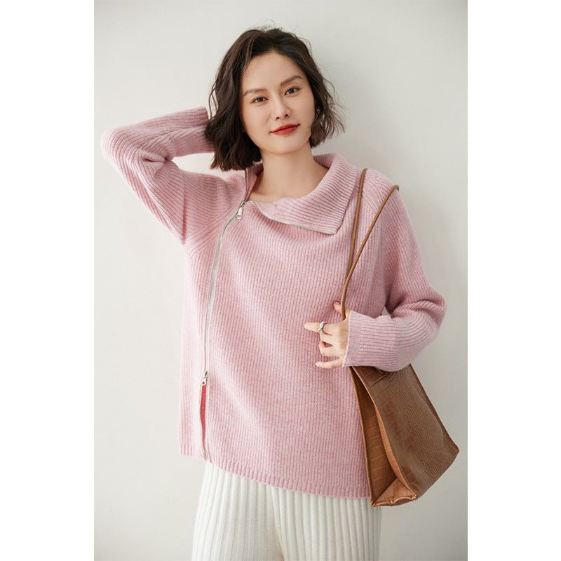 Womens Sideling Zip - up Cashmere Sweater Turtleneck Cashmere Pullover