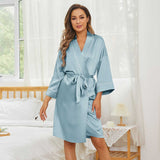 Womens Silk Bathrobe 100% Mulberry Short Pure Silk Robe