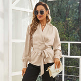 Womens Silk Blouse 100% Long Sleeves Silk Wrap Blouse