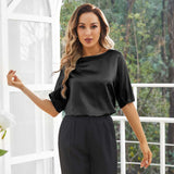 Womens Silk Blouse Short Sleeves Both Sides Silk Top