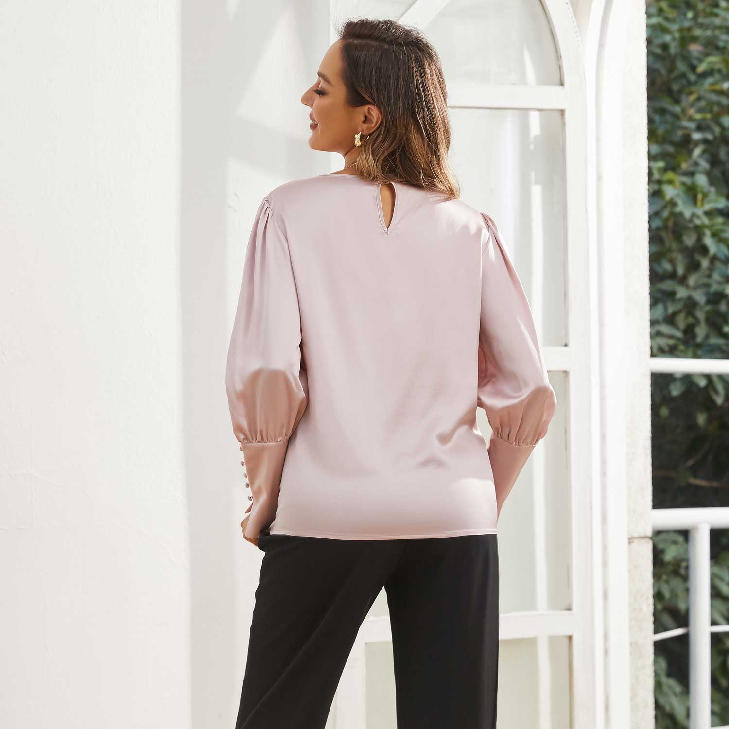 Women's Silk Blouse Work Round Neck Dressy Silk Shirts