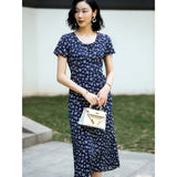 Womens Silk Maxi Dress Cap Sleeve Ditsy Floral Print Silk Dresses