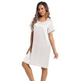 Women's Silk Nightgown Short Sleeve Round Neck Silk Nightdress