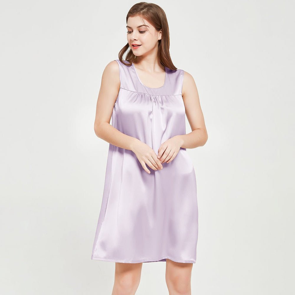 Women's Sleeveless Silk Nightdress Round Neck Silk Nightwear