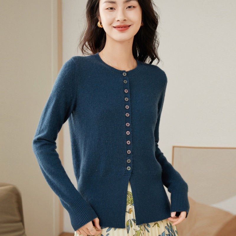 Womens Crew Neck Cashmere Cardigan Sweater Button - Down Cashmere Coat