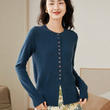 Womens Crew Neck Cashmere Cardigan Sweater Button - Down Cashmere Coat