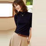 Womens Cashmere Sweater Short Sleeve Turtleneck Pure Cashmere Blouse