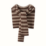 Womens Striped Cashmere Hooded Scarf Cashmere Knit Wrap with Hoodie