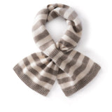 Womens Striped Cashmere Scarf Cashmere Neck Warmer Ribbed Hem Soft Bow Knot Taupe M