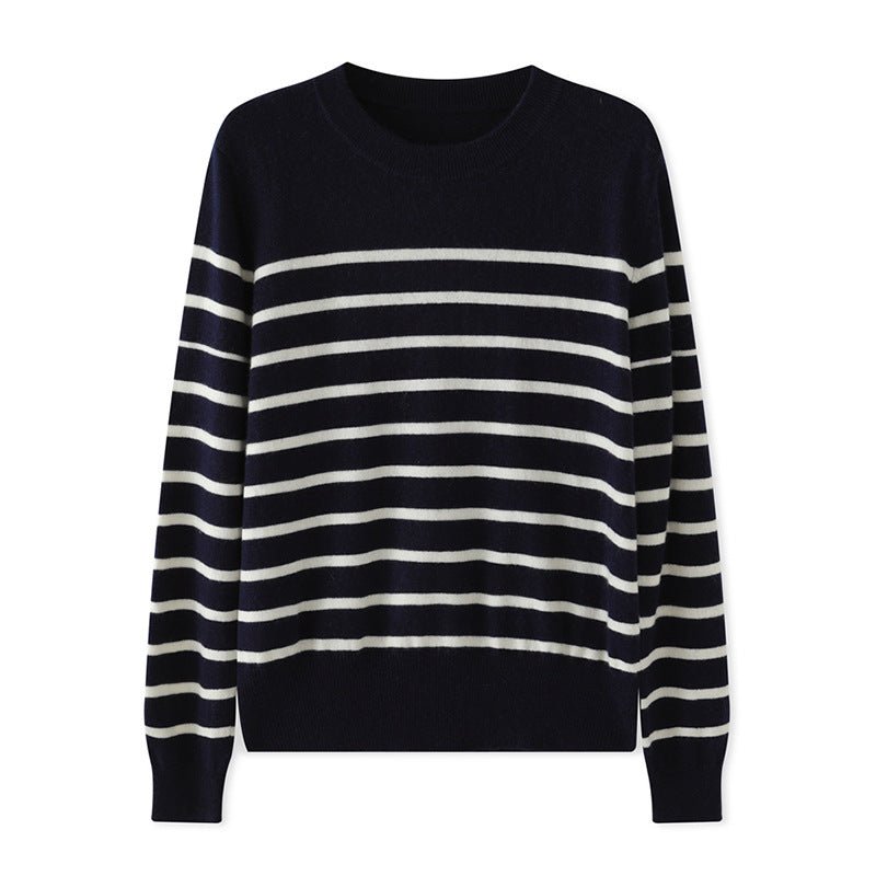 Womens Striped Cashmere Sweater Crew Neck Cashmere Jumper Pullover