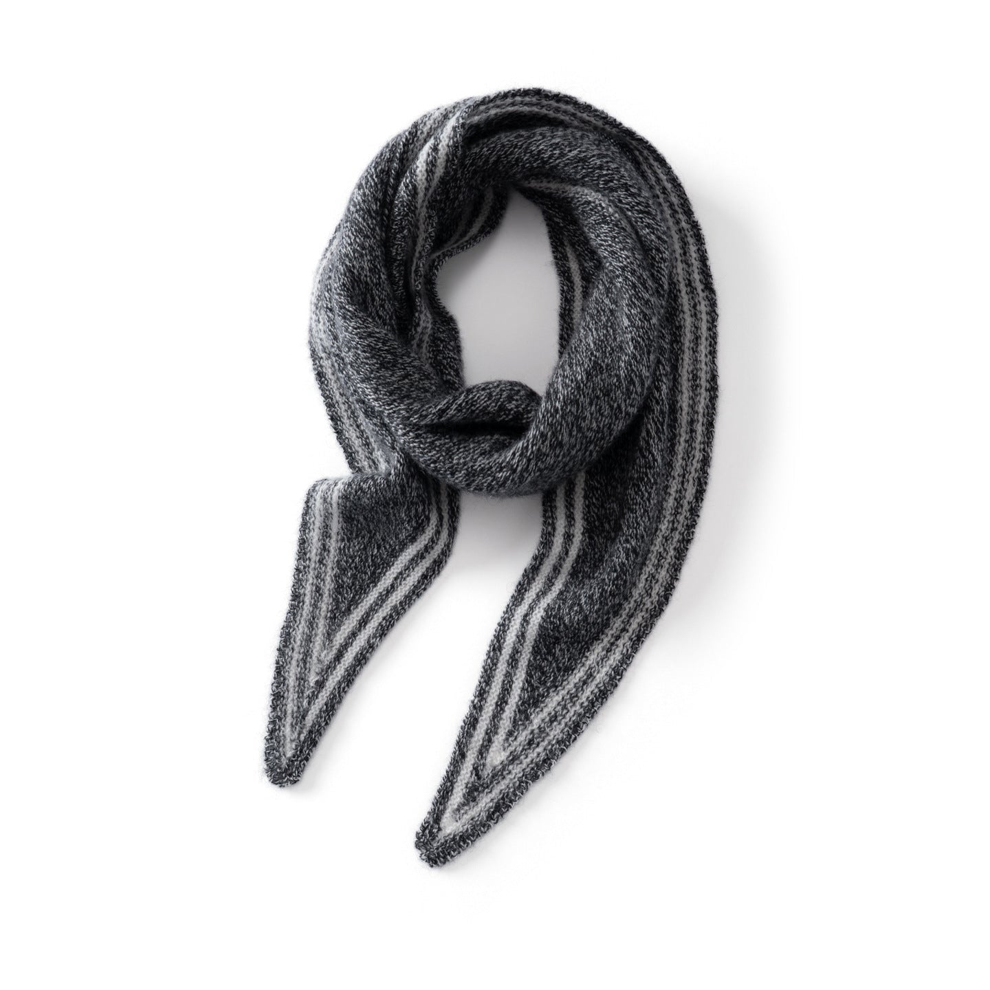Womens Striped Cashmere Triangle Scarf Soft Knit Cashmere Neck Scarf Black Gray S