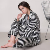 Women's Striped Silk Pajama Set 100% Stripe Silk Pjs