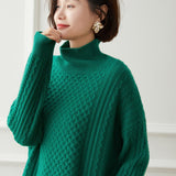 Womens Turtleneck Cashmere Sweater Cable - Knitted Drop Sleeve Pullover
