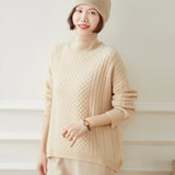 Womens Turtleneck Cashmere Sweater Cable - Knitted Drop Sleeve Pullover