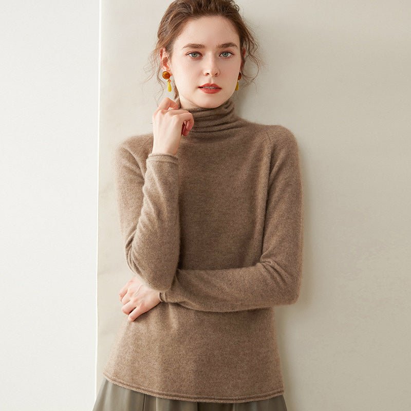 Womens Turtleneck Cashmere Sweater Long Sleeve Cashmere Knit Pullover Taupe XS