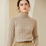 Womens Cashmere Turtleneck Sweater Diamond Knit Long Sweater