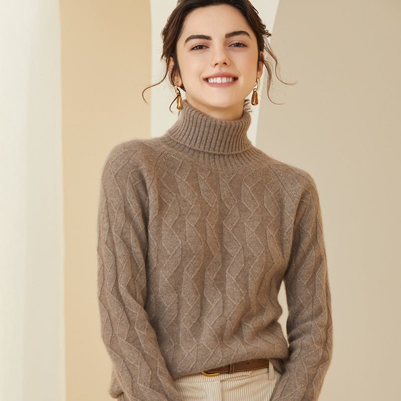 Womens Cashmere Turtleneck Sweater Diamond Knit Long Sweater