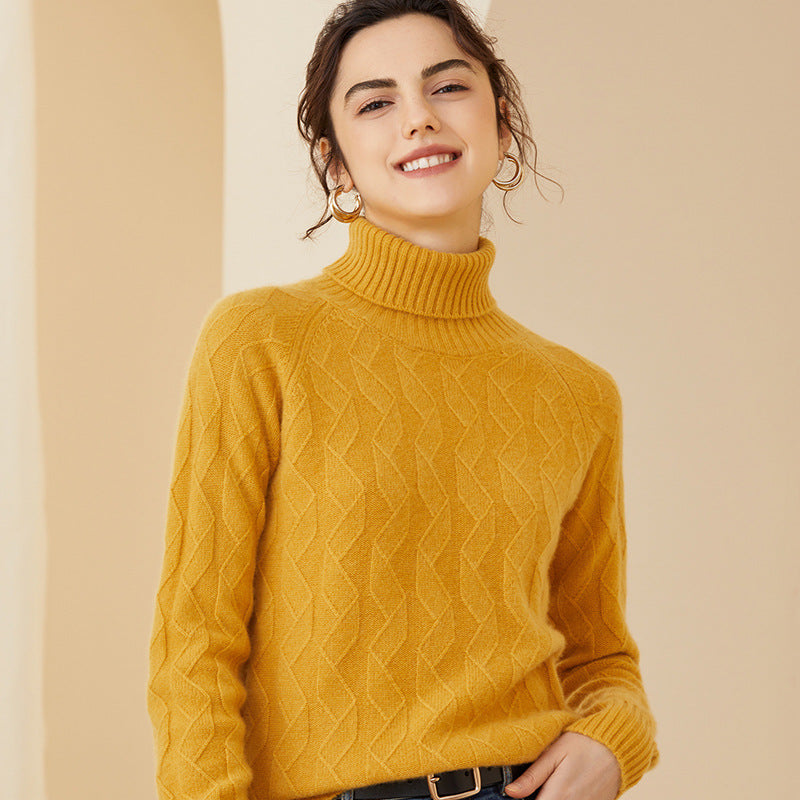 Womens Cashmere Turtleneck Sweater Diamond Knit Long Sweater