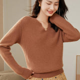 Womens V Neck Cashmere Sweater Rib Knit Cashmere Pullover Tops