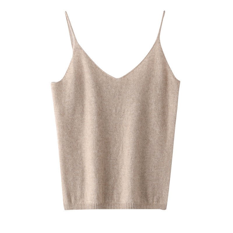 Women's V Neck Cashmere Tank Tops Basic Solid Spaghetti Straps Cashmere Vest