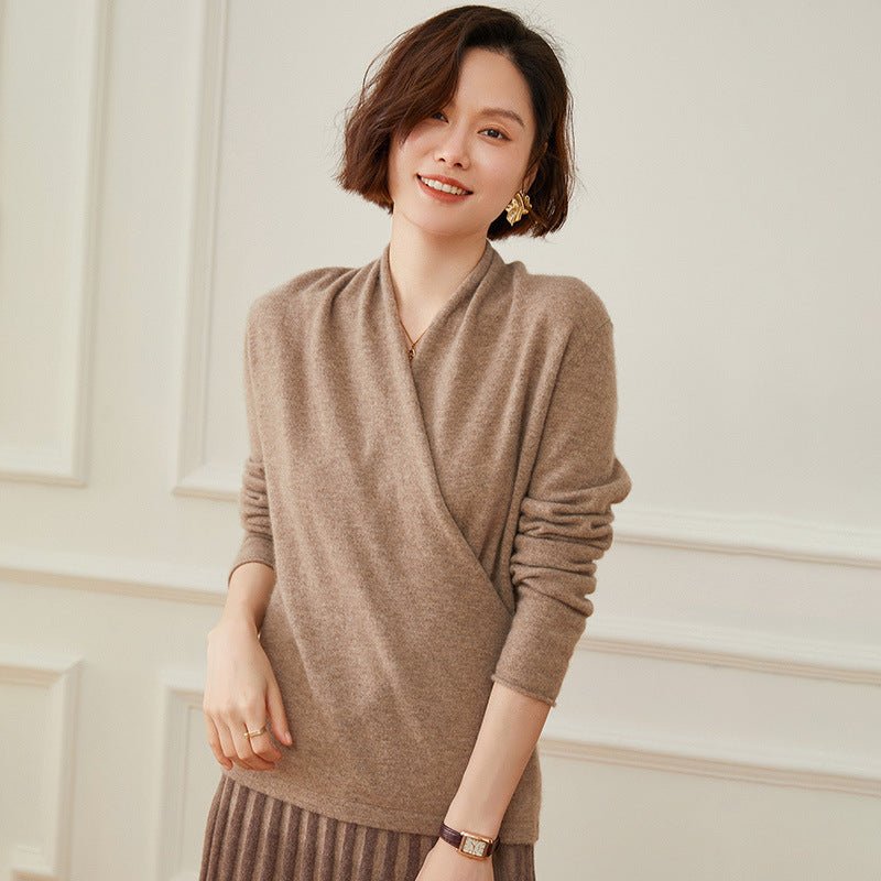 Womens V Neck Crossover Cashmere Pullover Wrap Cashmere Sweater