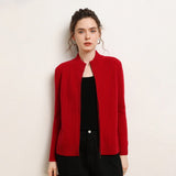 Womens Zip-Up Cashmere Cardigan Ribbed Mock Neck Cashmere Sweater Claret XS