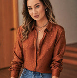 Polka Dots Silk Blouses for Women Long Sleeve Silk Blouse Jacquard Silk Shirt