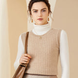 Women's Crewneck Cashmere Tank Rib-Knit Basic Cashmere Vest Sweater - slipintosoft